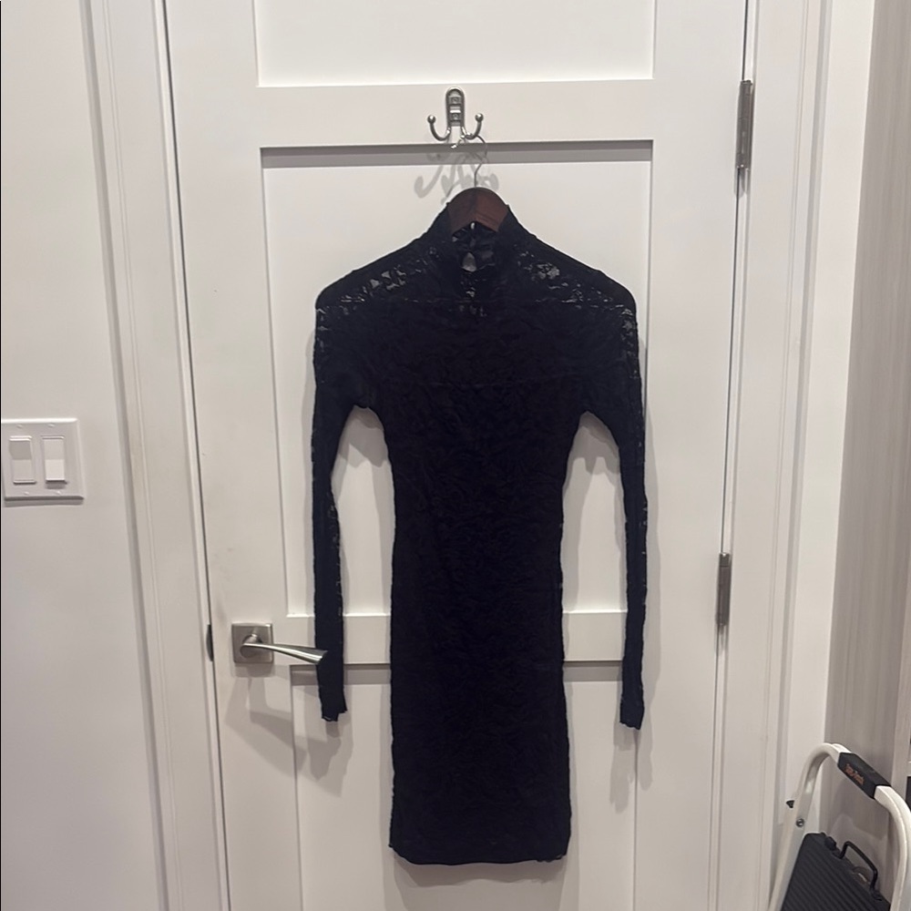 Moda International Black Ribbed Mock Neck Dress